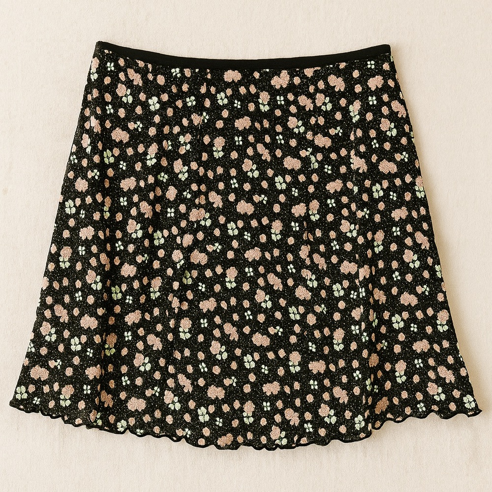 Free People IRL Floral Lettuce Hem Mini Skirt Black Ditsy Print Size 6 Boho